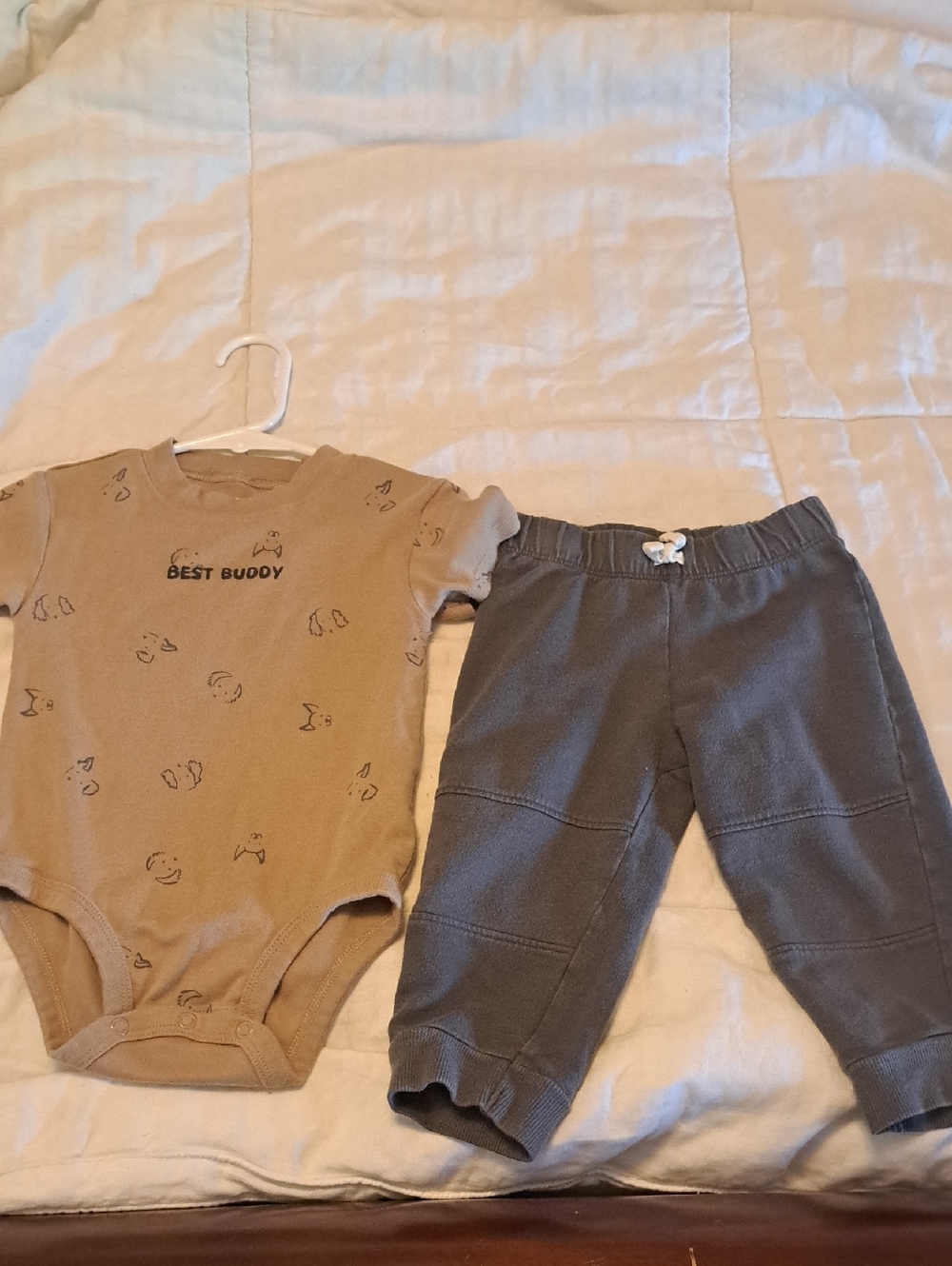 Carter's Tan "Best Buddy" Bodysuit and Gray Pants Set